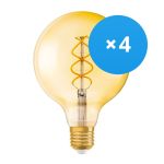 Lot 4x Osram Vintage 1906 LED E27 Globe Filament Dorée 125mm 5W 250lm - 820 Blanc Très Chaud | Équivalent 25W