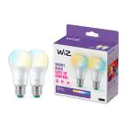 Pack duo 2x WiZ Smart LED E27 Poire Dépolie 8W 806lm | Meilleur Rendu Des Couleurs - Dimmable - Équivalent 60W